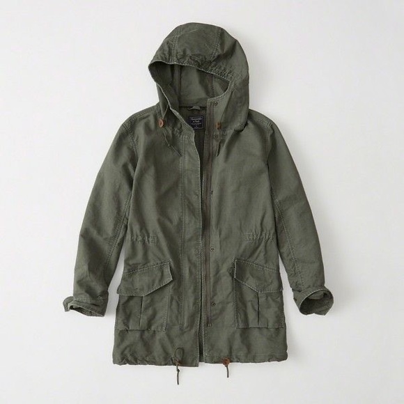Abercrombie & Fitch Twill Boyfriend Parka - Army Green - Picture 1 of 10